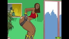 schodzi do niego mając na sobie czarną bieliznę